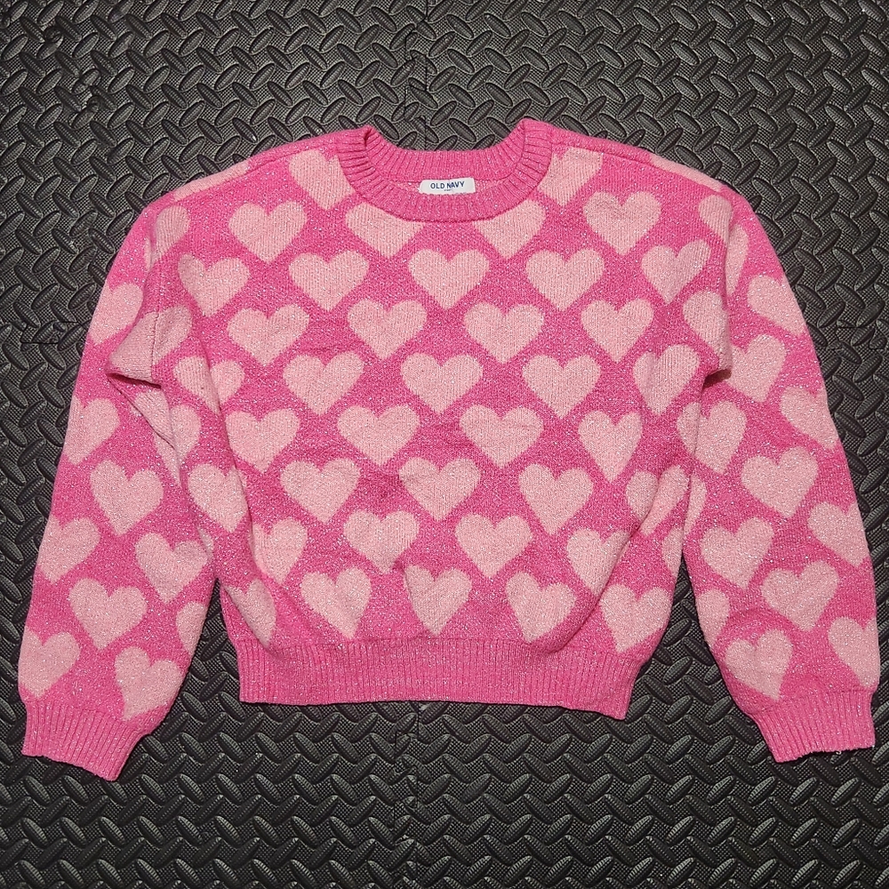 Old Navy Iridescent Super Soft Pink and Cream Heart Sweater